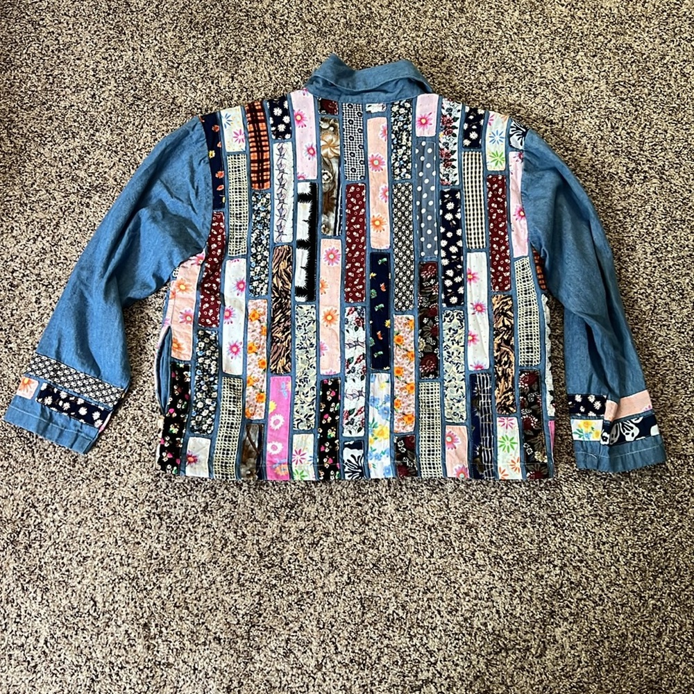 Vintage Patchwork Lightweight Boxy Denim Zip-Up J… - image 7